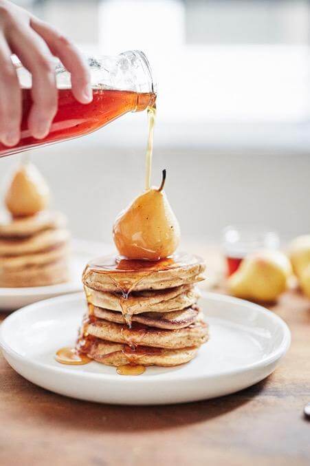 Pancakes with Chai Poached Pears