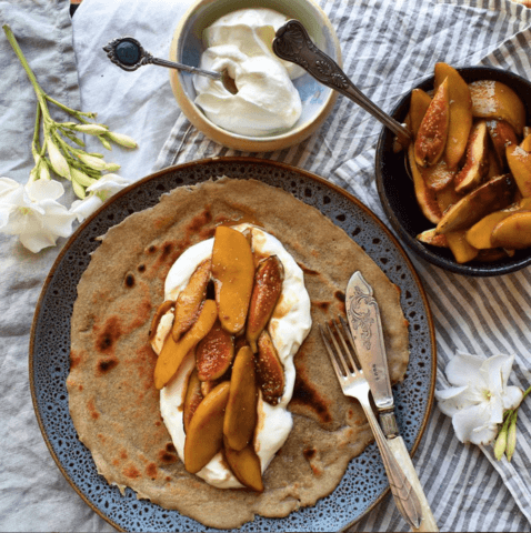 Chai Crepes with Salted Caramel Apples & Figs